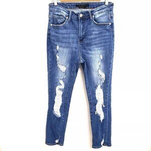 Risen High Rise Med Wash Distressed Jeans Women's Sz 9